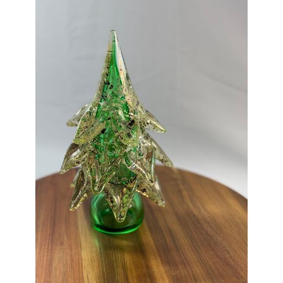 Handblown Murano Glass Christmas Tree – 8.5" Green & Gold Italian Blown Glass - Picture 2 of 8
